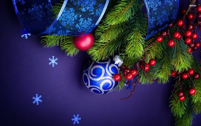 Beautiful blue Christmas accessories - Happy winter Holiday