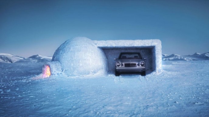 Funny garage from ice - igloos house