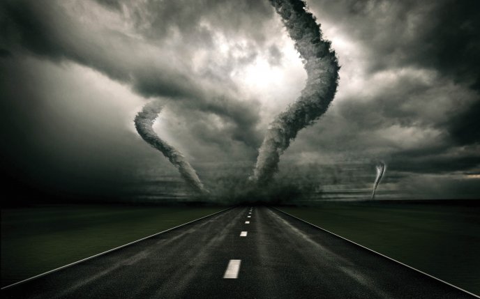 Double tornadoes on the road - wonderful weather storm