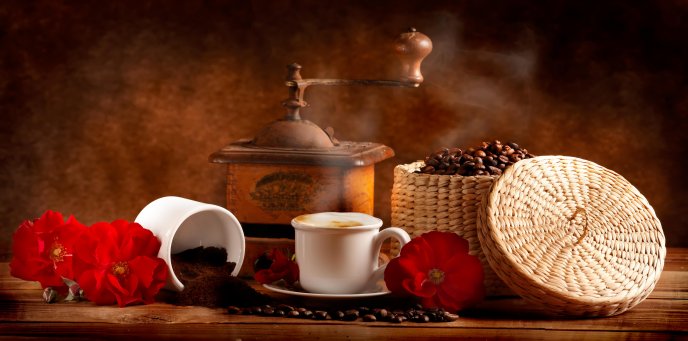 Basket full with coffee beans - delicious drink