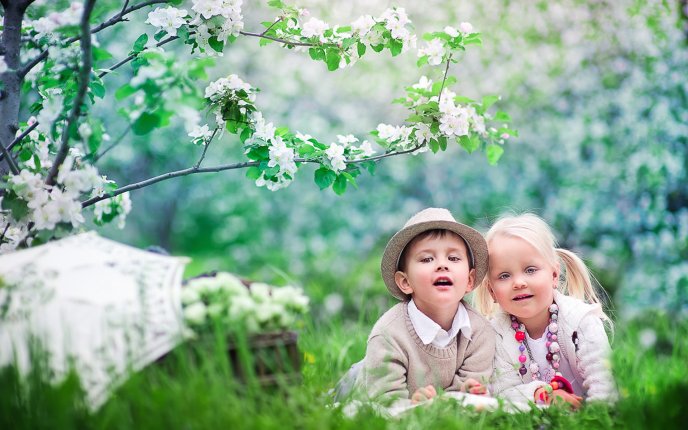 Sweet kids in the garden - happy spring time