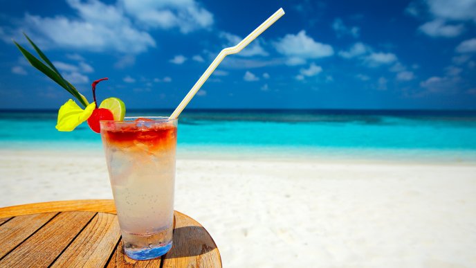 Summer fresh and cold cocktail - Happy holiday at the beach
