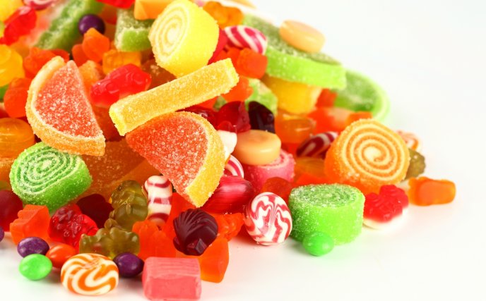 Sweet fruit jelly and lollipops - HD wallpaper
