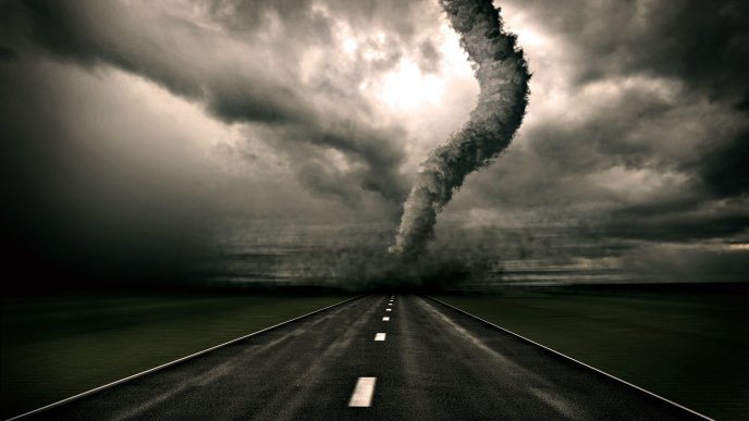 Big tornado on the middle of the road- HD wallpaper