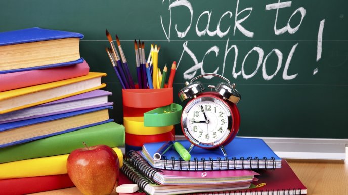 Apple, books and crayons - Time for back to school