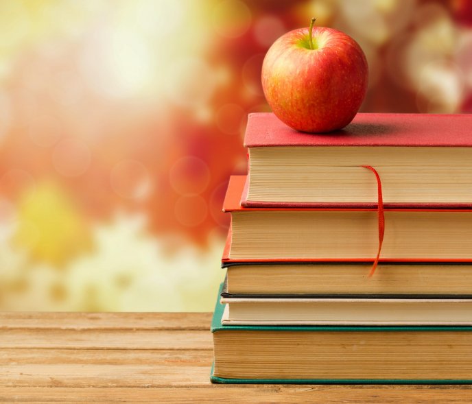 Books and apple fruit - Back to school time