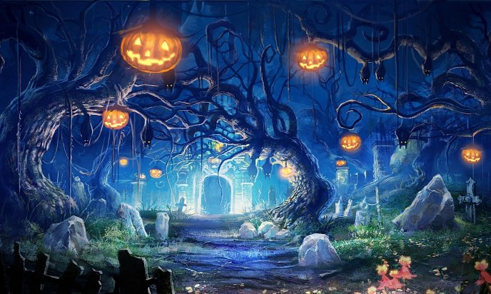 Scary night in the cemetery - Happy Halloween