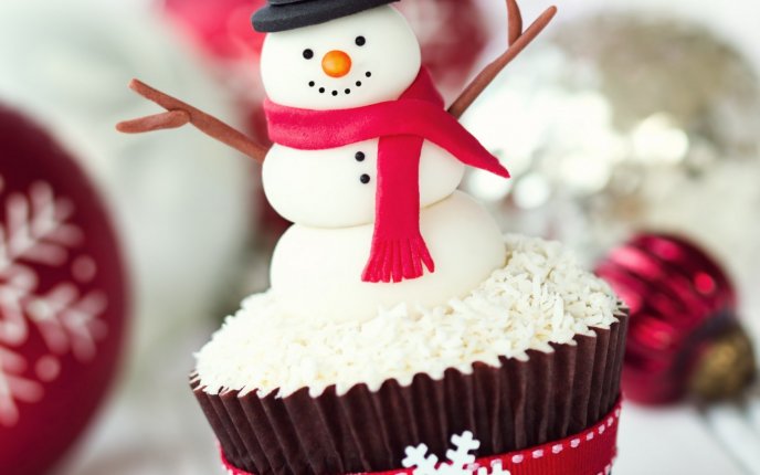 Snowman on a sweet muffin - Happy Christmas Holiday