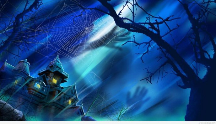 Ghosts and spider-web on the Halloween night