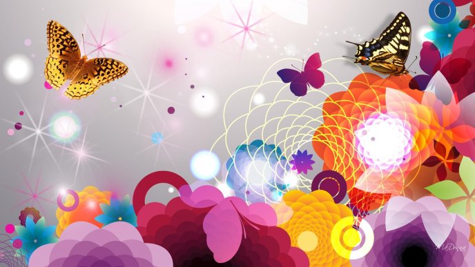 Colorful wallpaper flowers and butterflies abstract photo