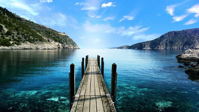 Wonderful view wooden pontoon and beautiful ocean water