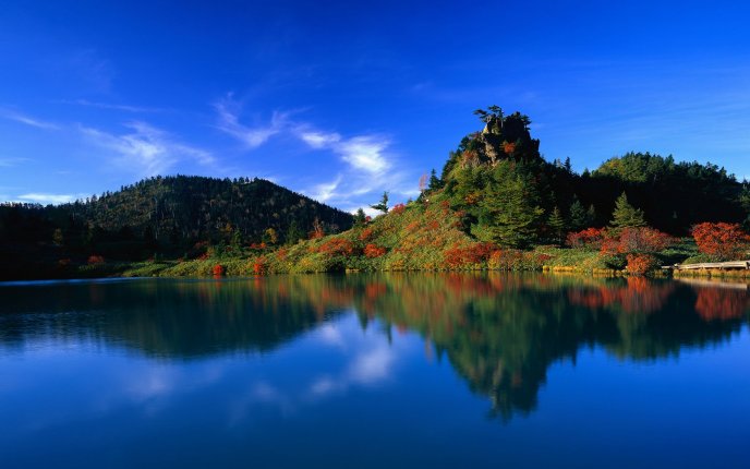 Wonderful blue lake and green nature - Asia wallpaper