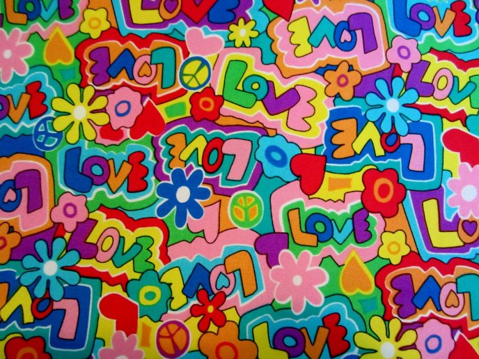 Love flower power colorful wallpaper design