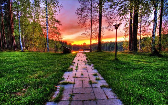 Wonderful path going to a beautiful lake - Relaxing time