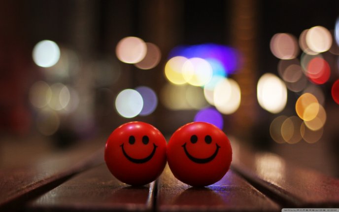 Two happy red balls in night - Happy time