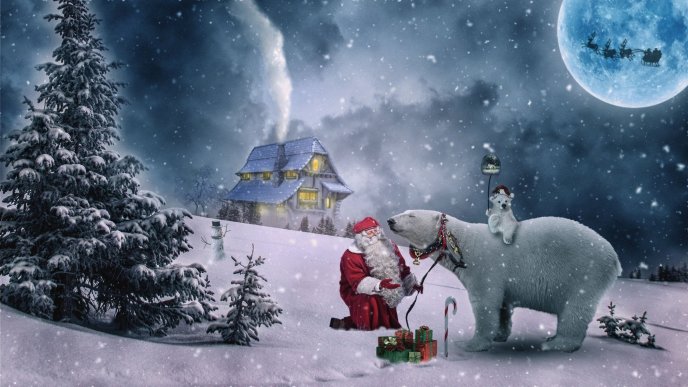 Santa Claus and Coca Cola polar bear - Christmas Holiday