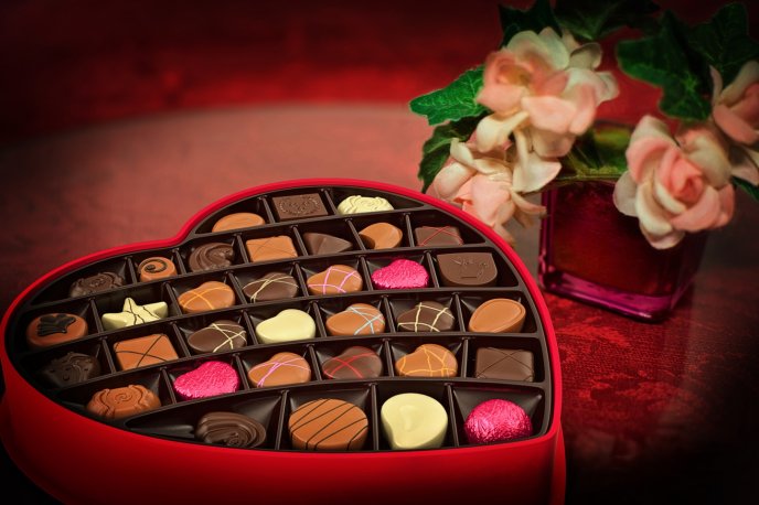 Happy Valentines Day with a box full with chocolate