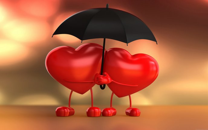 True love -Two hearts under an umbrella Happy Valentines day