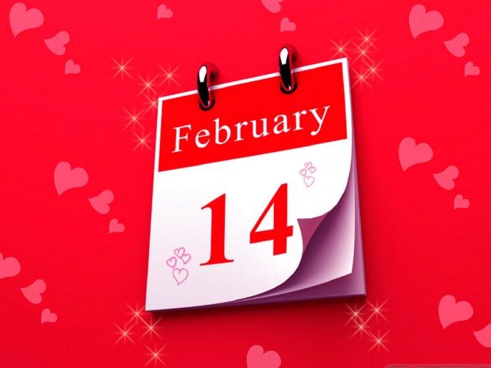 Red background pink hearts - 14th February Valentines Day