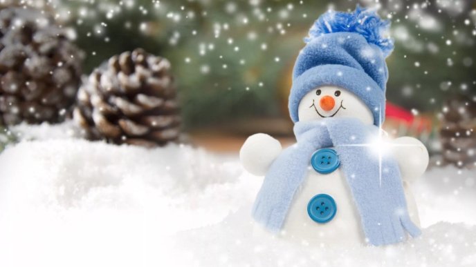 Cute little snowman wear blue clothes - HD wallpaper winter