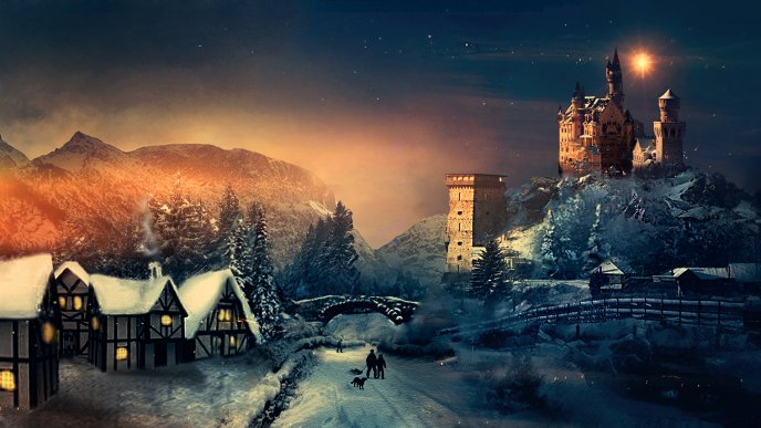 Night over the old city - Winter season HD wallpaper