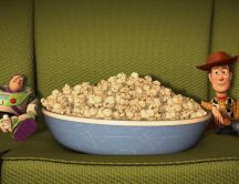 Toy Story characters eating popcorn