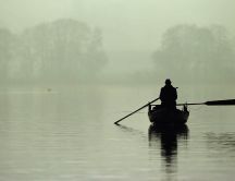 Fishing on a foggy lake