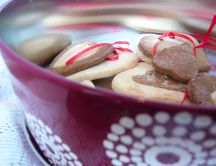 Double heart and red ribbon cookies