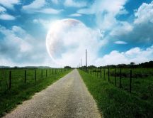 Country road leading to moon