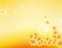 Orange desktop background - bubbles and flowers