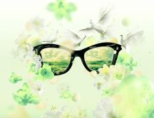 Glasses, white doves and flowers - Nature