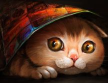 Drawing - colorful cat hiding