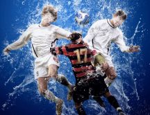 Playing football in the water 3D wallpaper