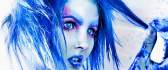 Abstract female - blue hair, eyes, lips and blood