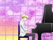 Anime - blonde guy playing at the piano