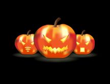 Three funny pumpkins lanterns - HD Halloween wallpaper