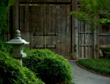 Japanese garden entrance door to HD wallpaper