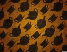 Wallpaper with cups and kettle for tea and coffee
