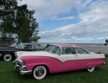 Modernized old car - vintage pink car HD wallpaper