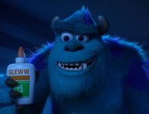 Sulley is holding a glue - Monsters University 2013