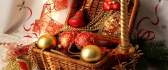 Straw basket filled with Christmas decorations HD wallpapers