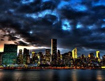Beautiful sky at night over the New York city