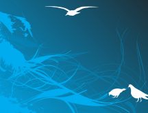 Abstract blue wallpaper - contains three seagulls