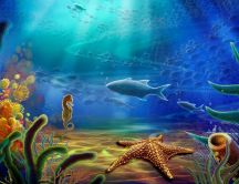 Beautiful landscape under the water - sea animals