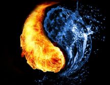 Yin and Yang versus fire and water HD wallpaper