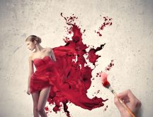 Painting a beautiful red dress - art HD wallpaper