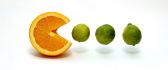 An orange pacman eat some limes