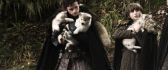 Robb Stark and Bran Stark with two young wolf