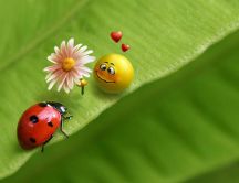 Love between smiley face and a little ladybug
