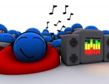 Blue smiley faces listening music - happy day